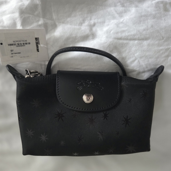 Longchamp Le Pliage Mini Top Handle Cosmetic Pouch Case w/ Stars Black NWT - Picture 2 of 9